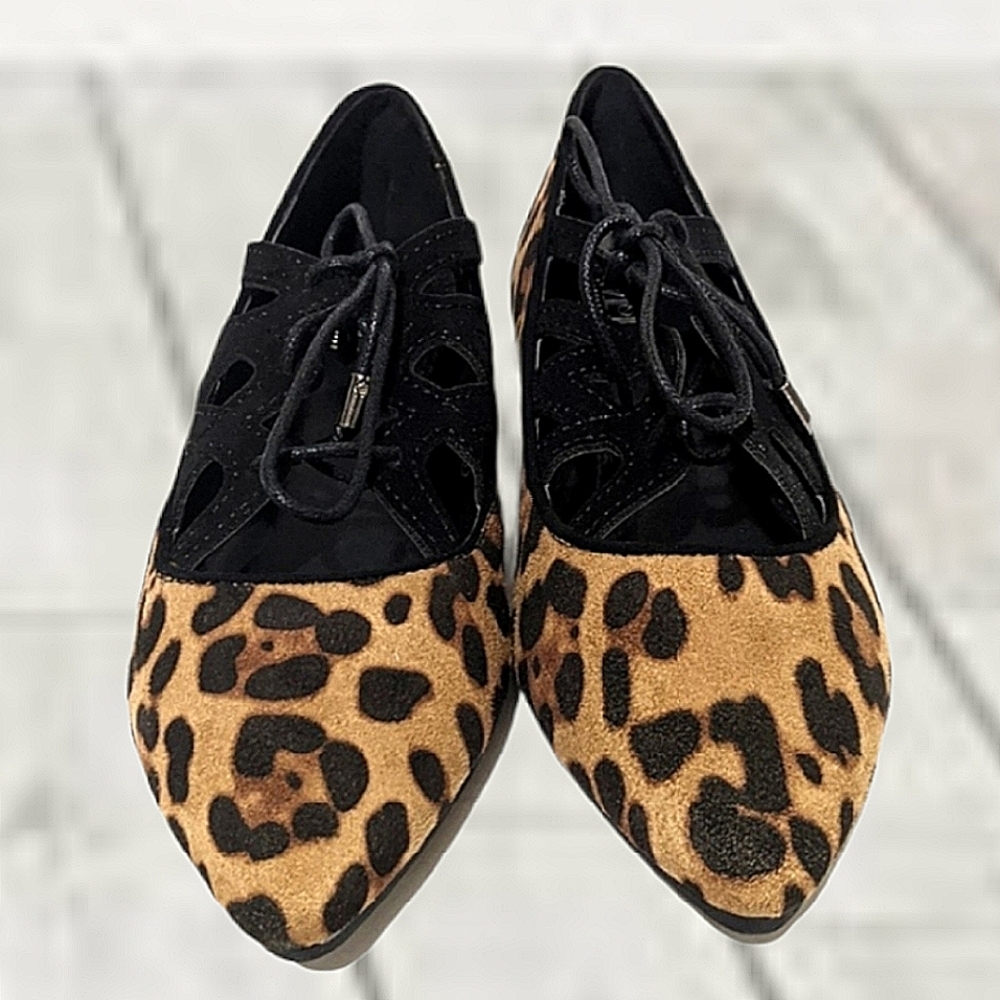 American Mettle Leopard Lace Up Ballet Flats